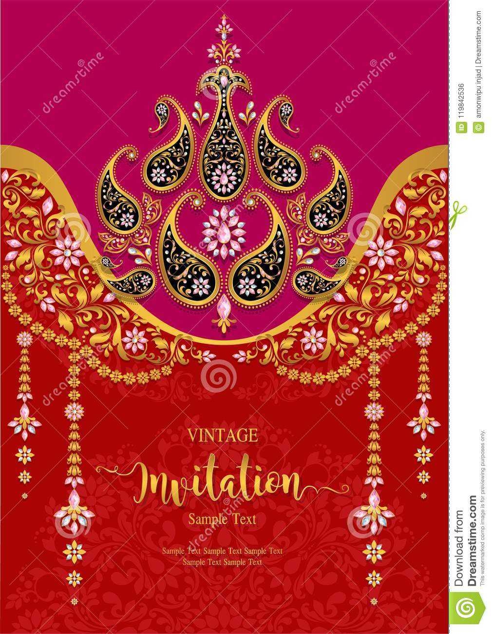 003 Indian Wedding Invitation Templates Card Gold Patterned In Free E 
