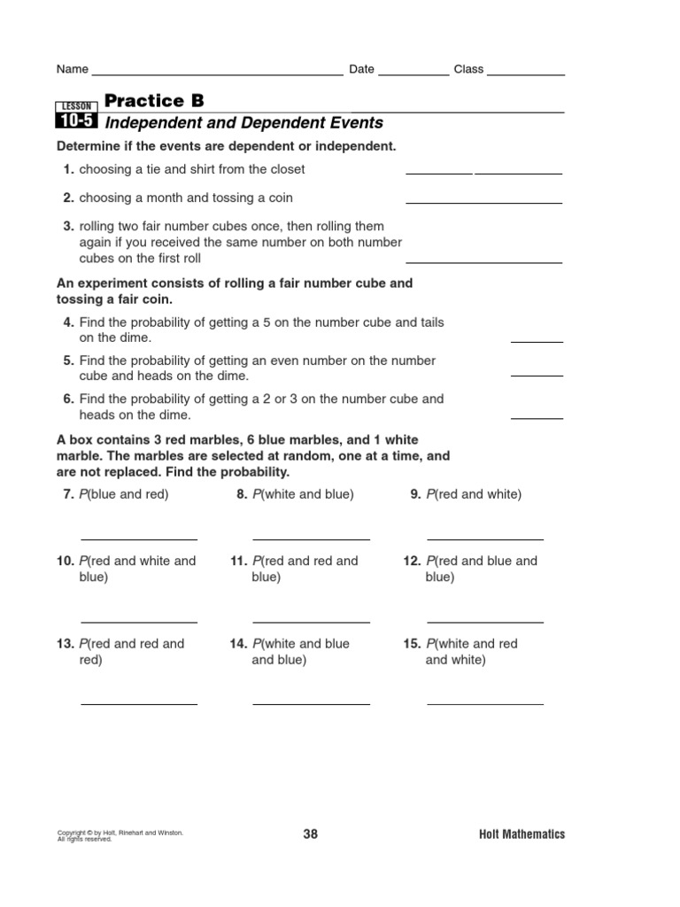 10 5 Independent And Dependent Events PDF Probability 
