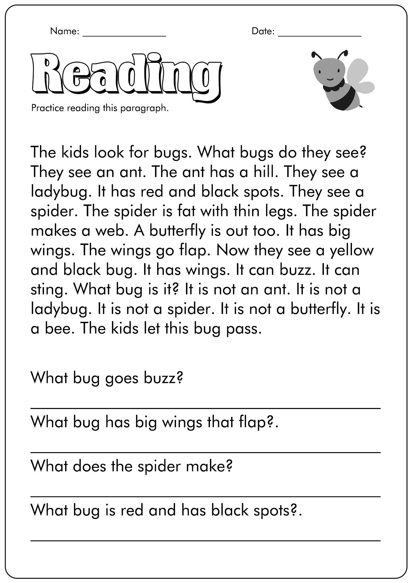 first grade reading comprehension worksheets