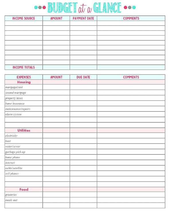 free printable budget worksheets for students