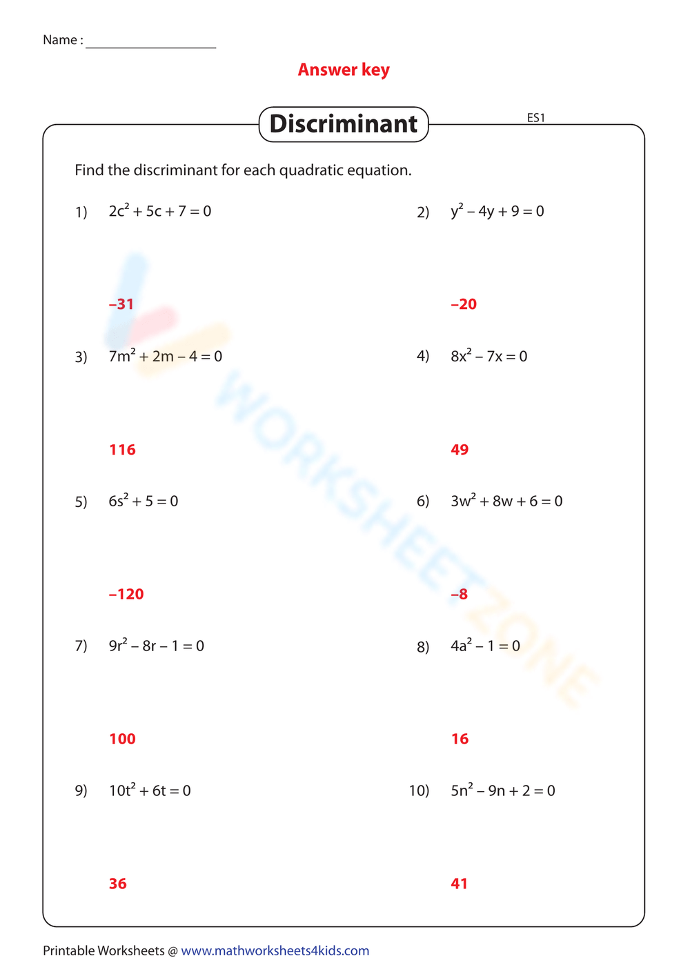 10 Free Printable Discriminant Worksheets For Students Worksheets 