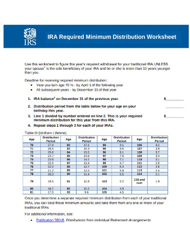 10 IRA Minimum Distribution Calculator Templates In PDF Worksheets 