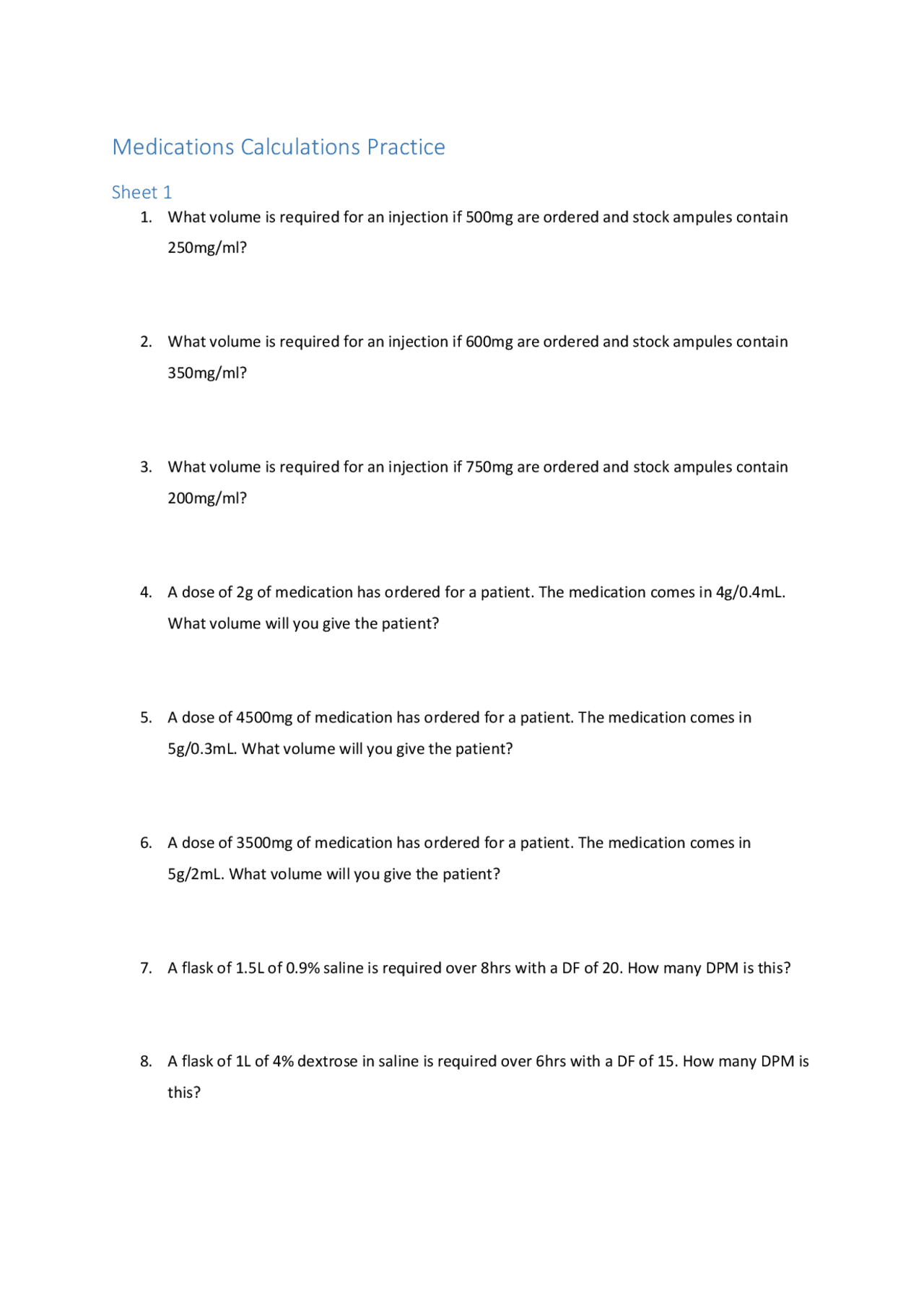 100 Dosage Calculation Practice Problems Answers PDF Dose 