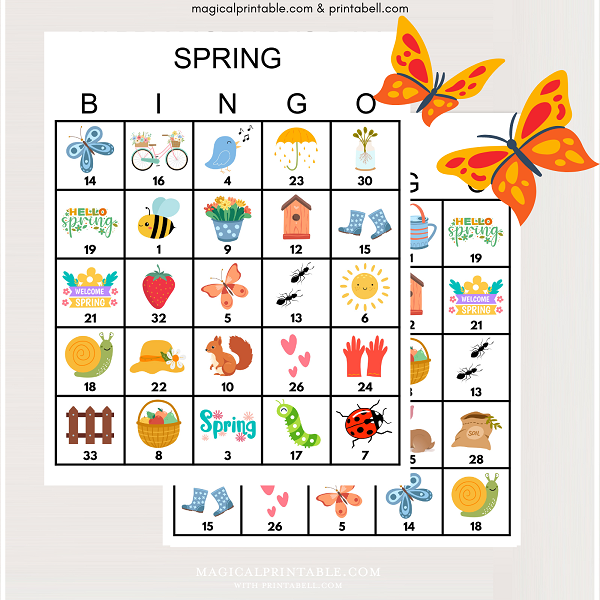 100x Spring Bingo Cards Printable Printabell Express