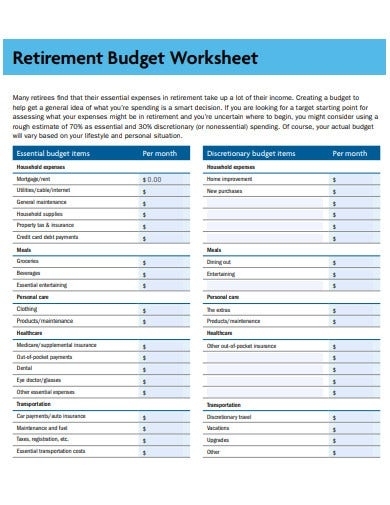 11 Retirement Budget Worksheet Templates In PDF DOC Free Premium