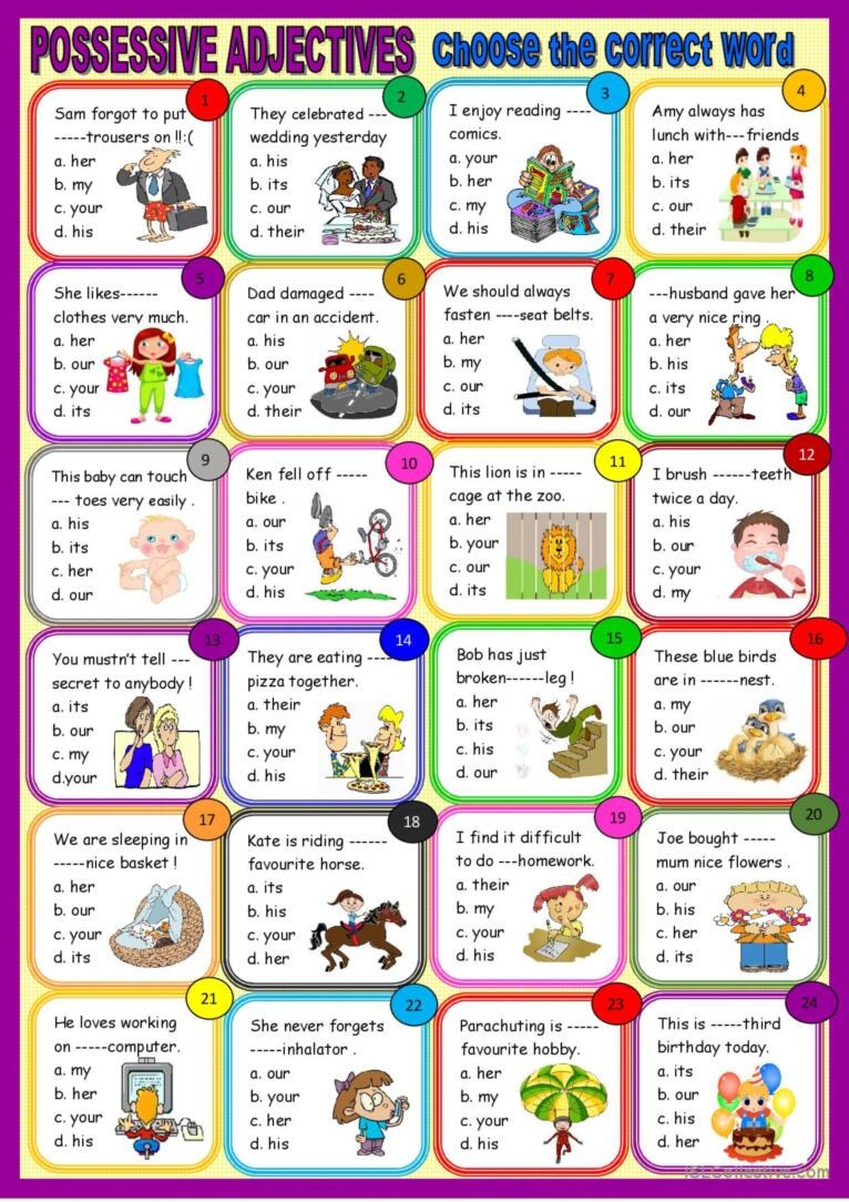 possessive adjectives printable worksheets