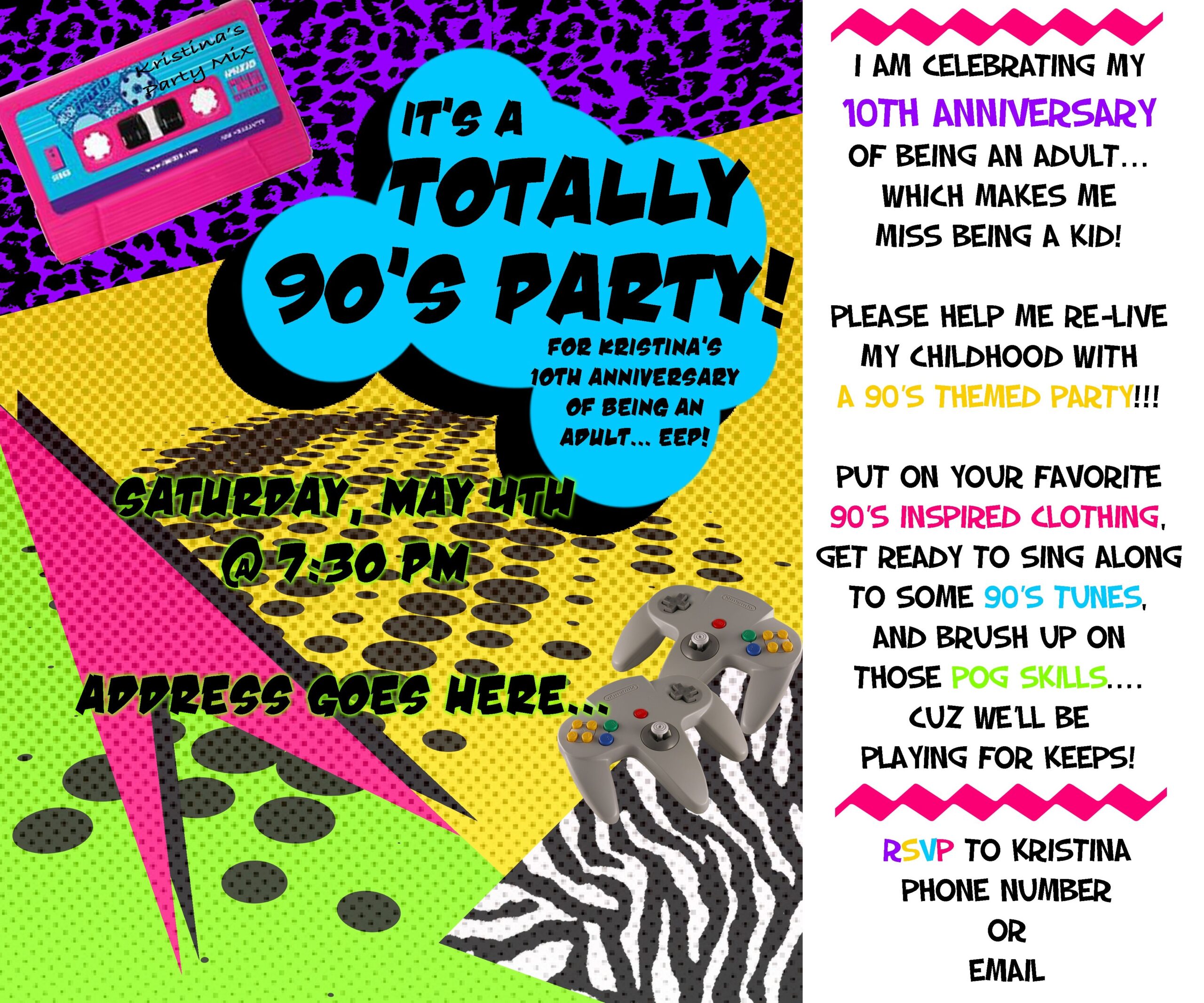 free 90s theme birthday invitation templates