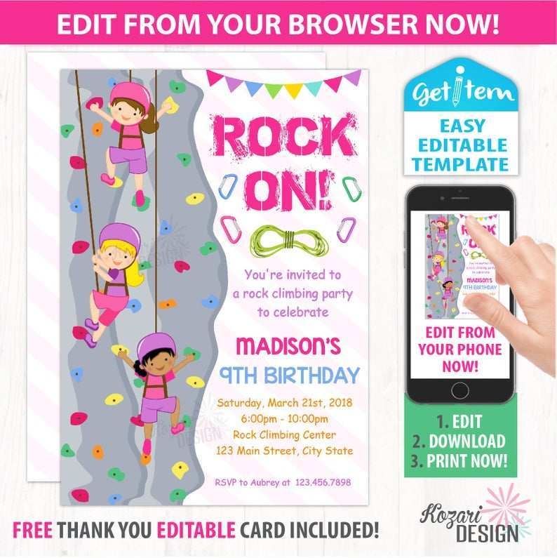 15 Printable Rock Climbing Party Invitation Template Free Now With Rock