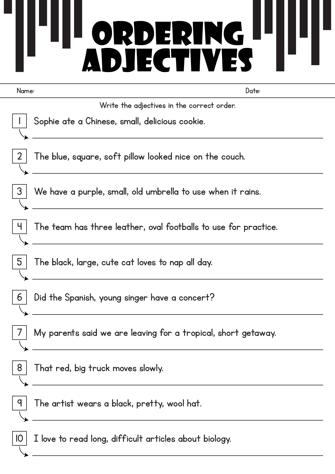 printable adjective worksheet for class 1