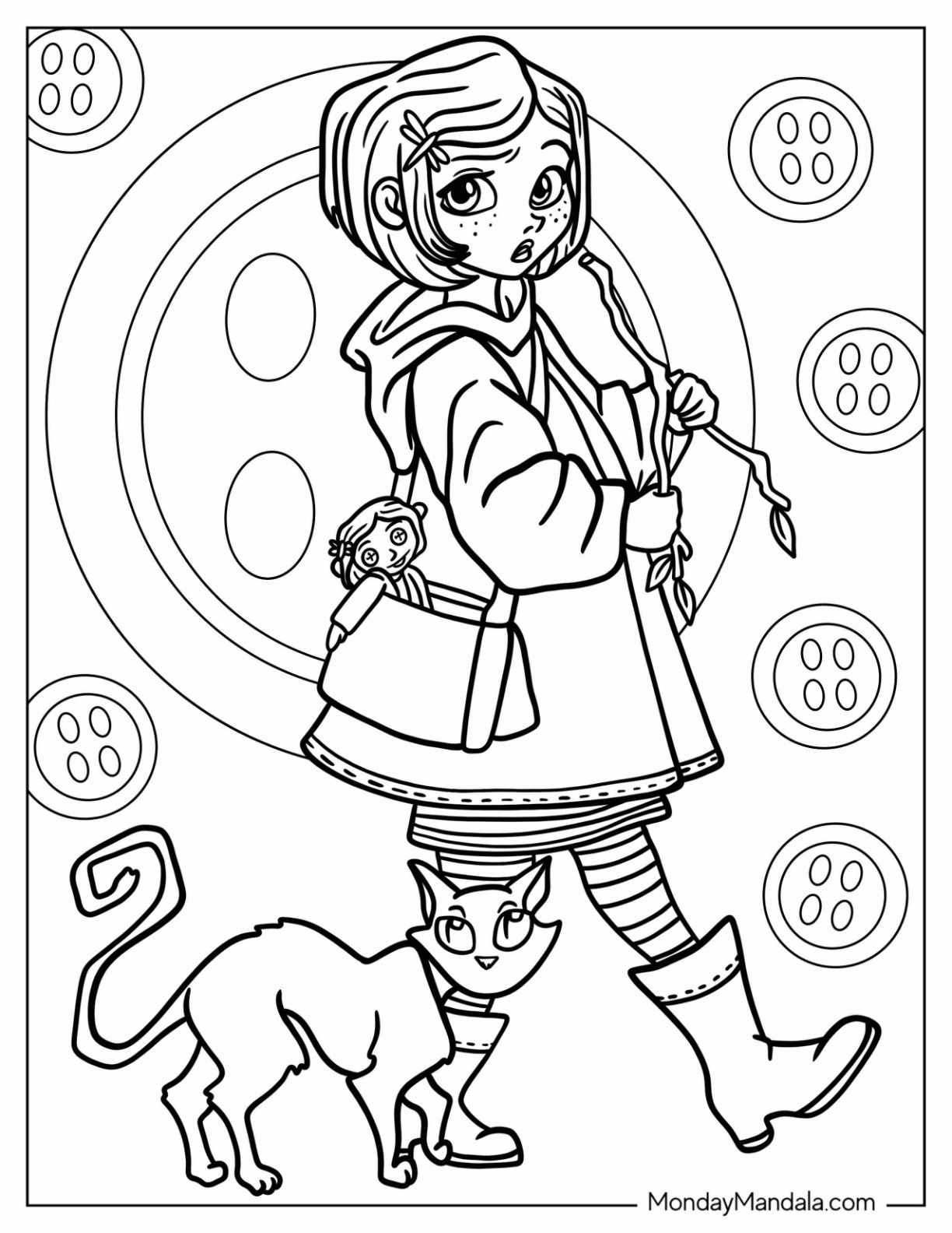 20 Coraline Coloring Pages Free PDF Printables Folhas Para Colorir
