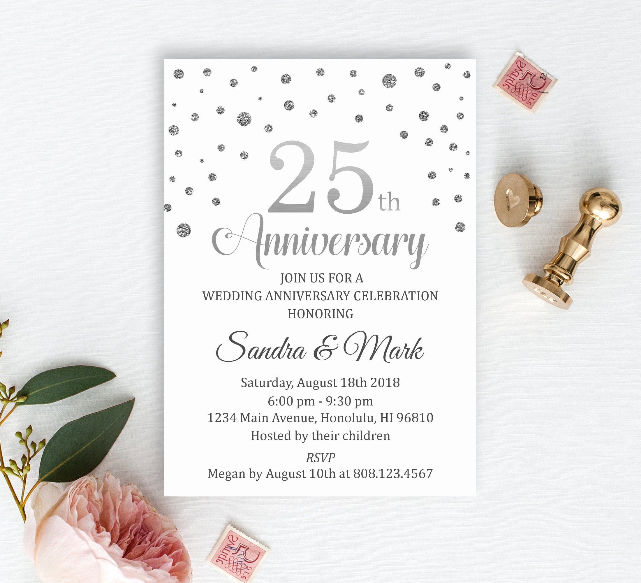25th Wedding Anniversary Invitation Silver Anniversary Invitation