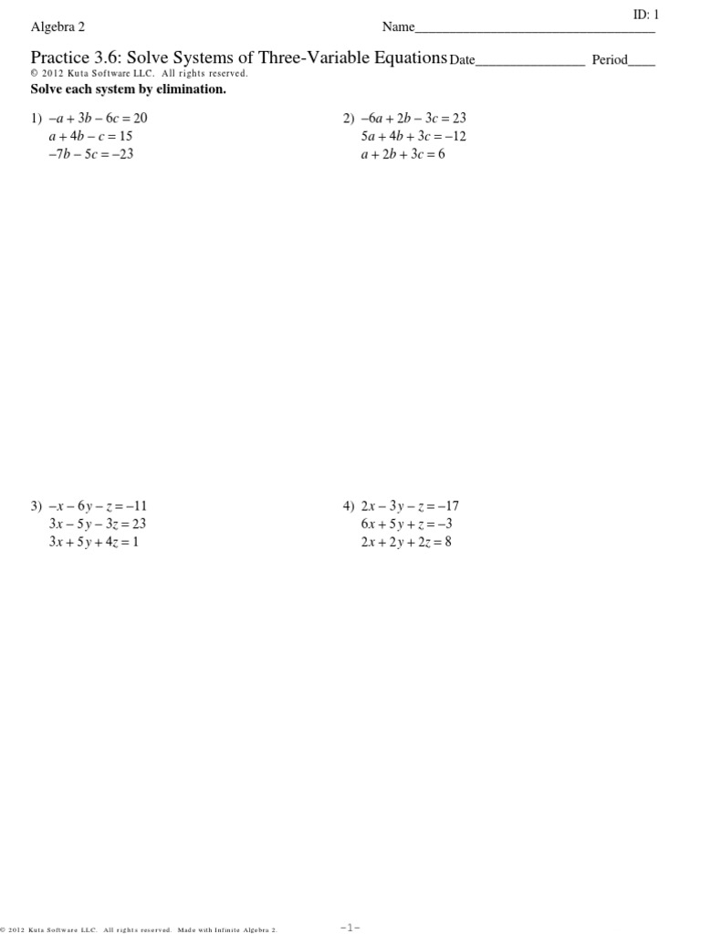 3 Variable Systems Kuta PDF Mathematics Algebra Worksheets Library