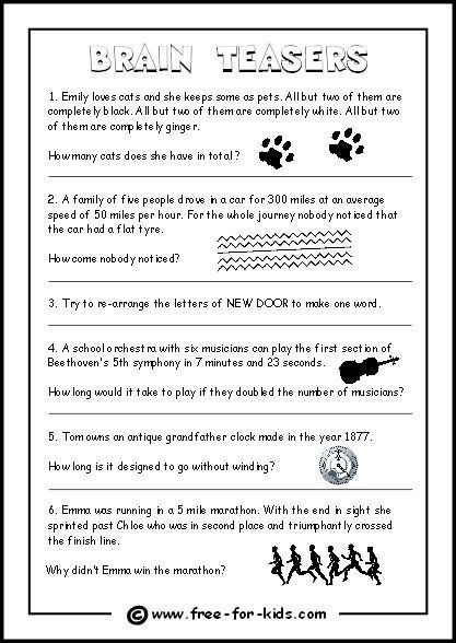3rd Grade Brain Teaser Worksheets Worksheets Master