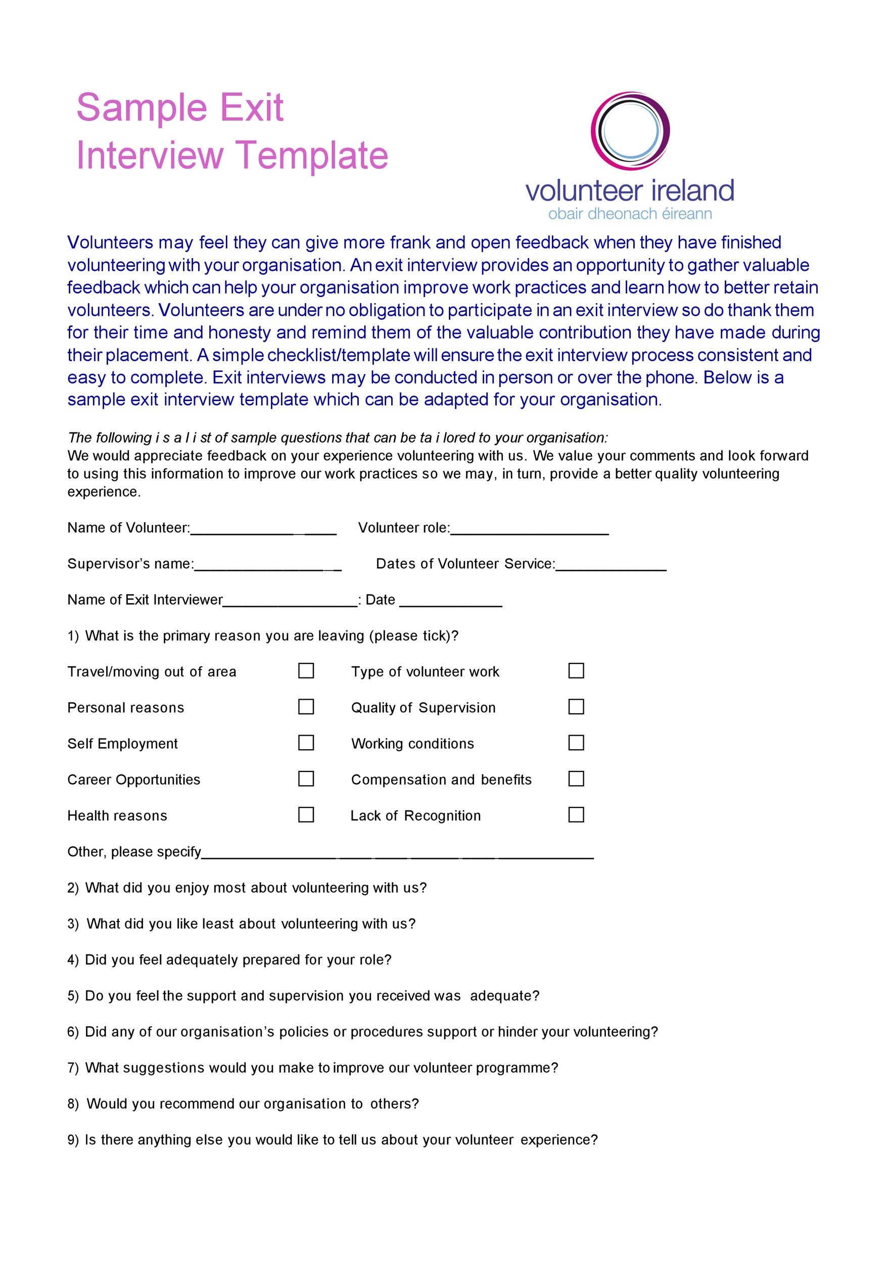 40 Best Exit Interview Templates Forms TemplateLab