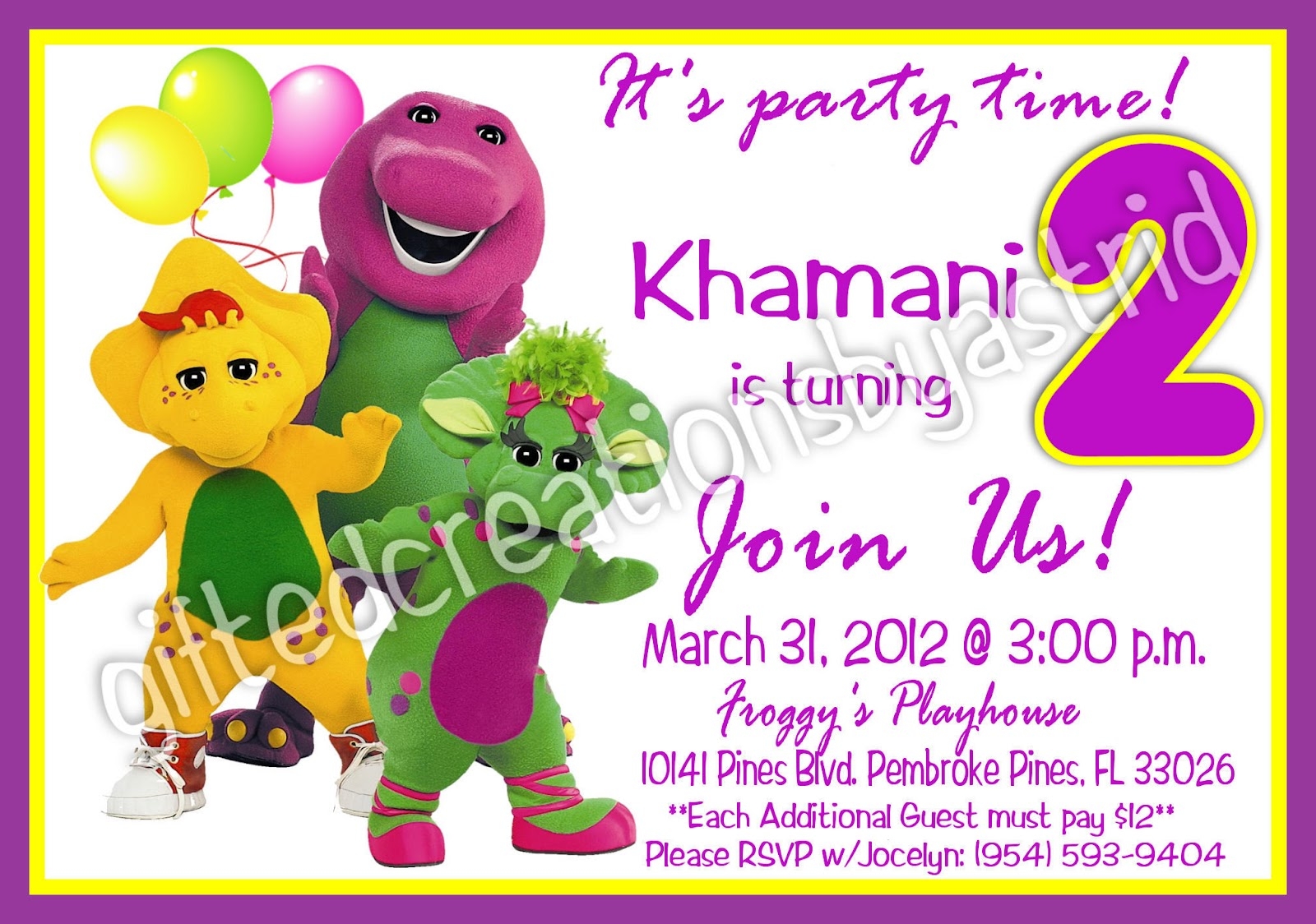 40th Birthday Ideas Barney Birthday Invitation Templates