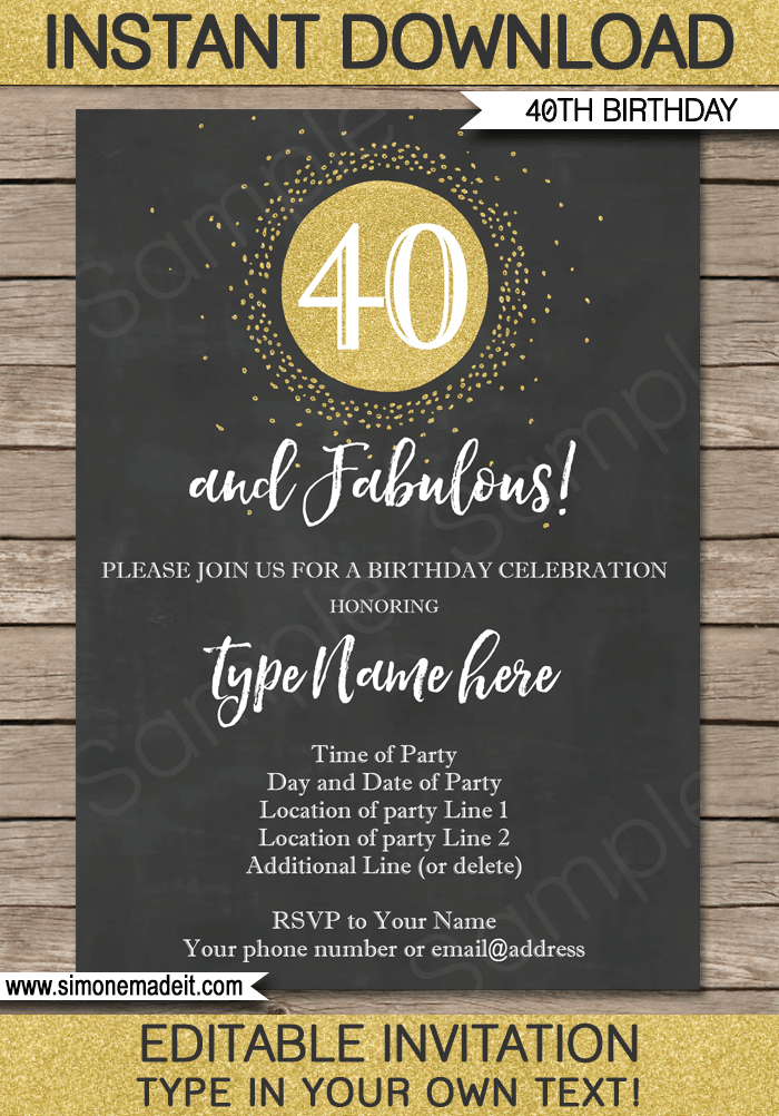 free 40th birthday invitation templates printable