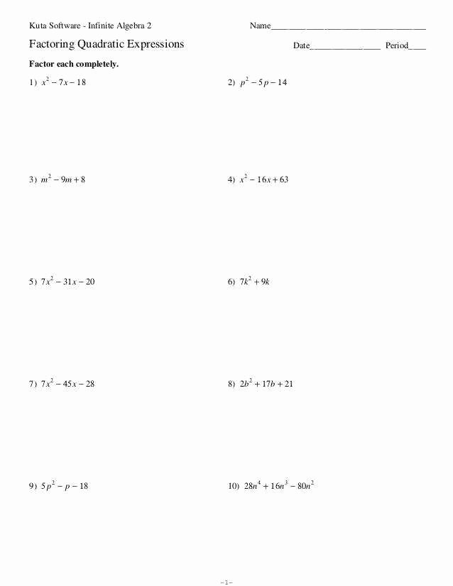factoring quadratic equations worksheet