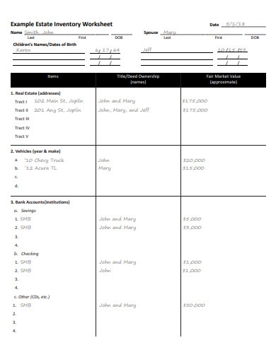 5 Estate Inventory Worksheet Examples To Download