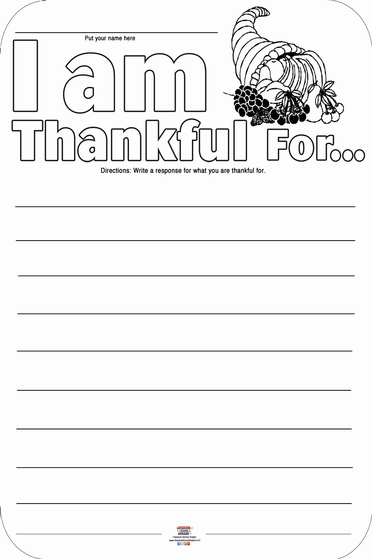 50 I Am Thankful For Worksheet