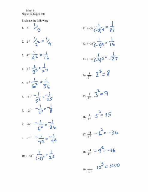 50 Negative Exponents Worksheet Pdf