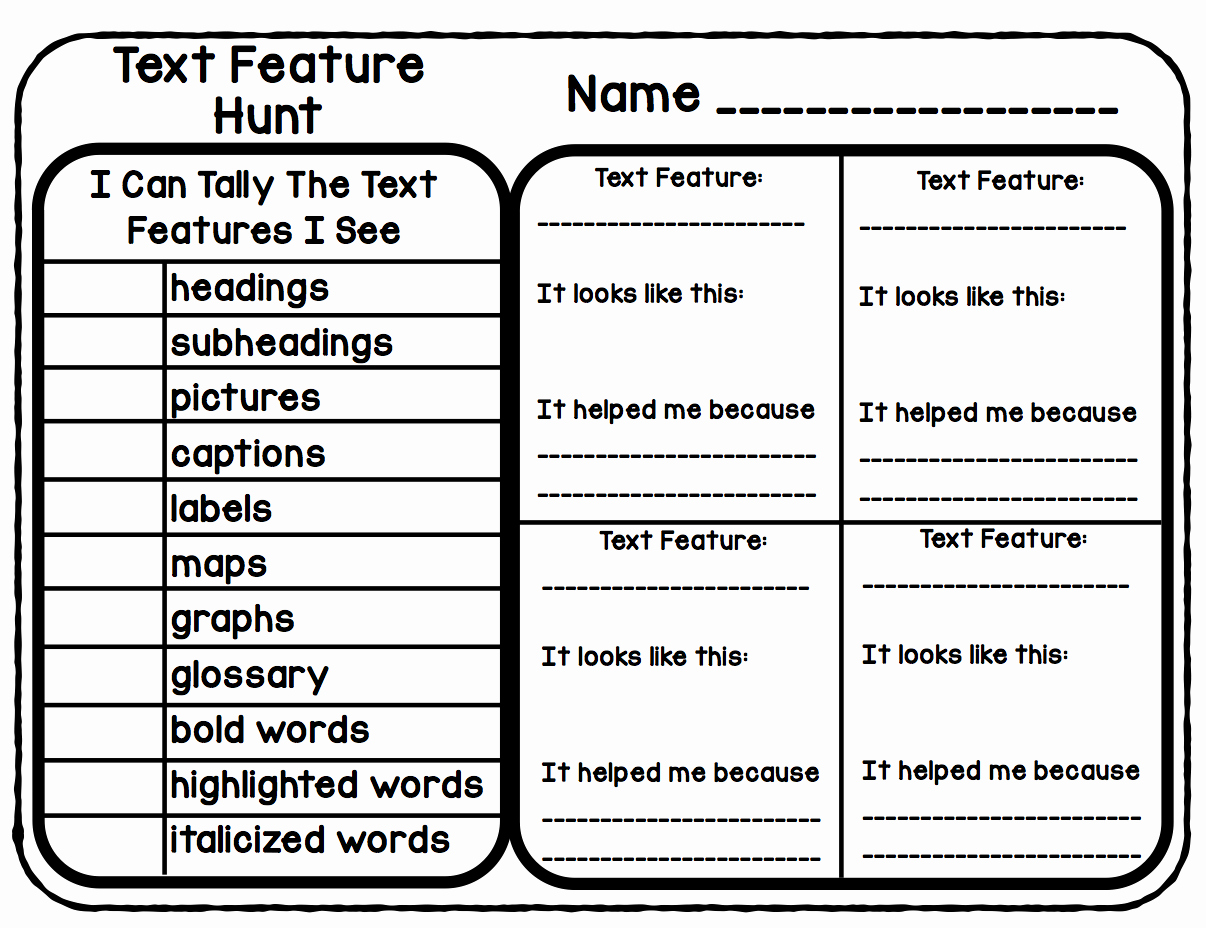50 Nonfiction Text Features Worksheet