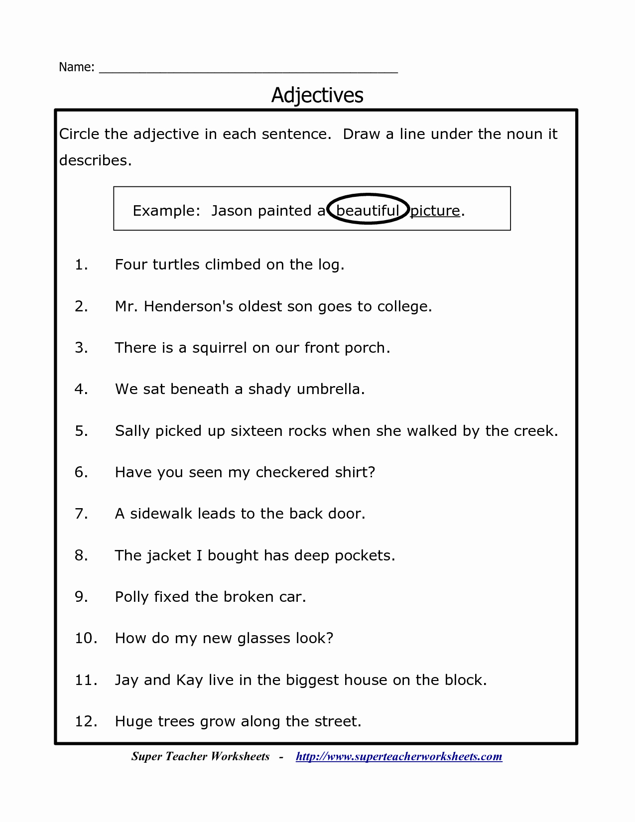 50 Noun Verb Adjective Worksheet