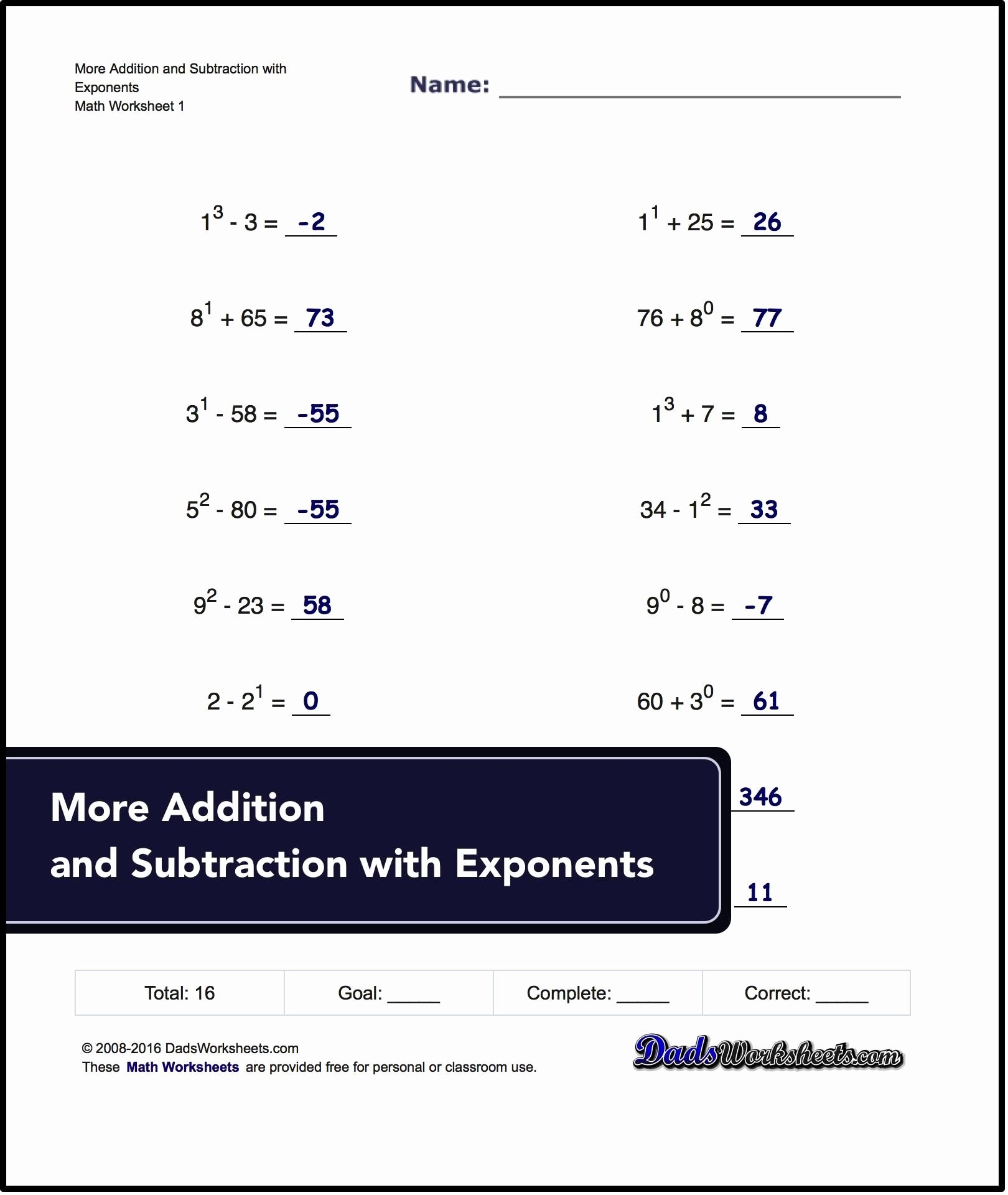 order of operations with exponents worksheet pdf