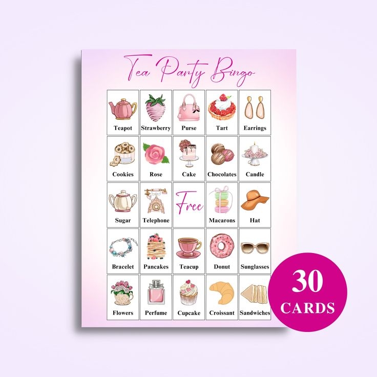 printable tea party bingo cards
