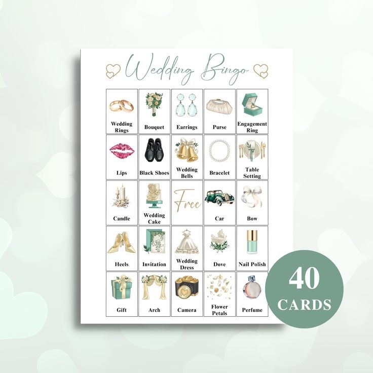 50 Printable Wedding Bingo Cards Green Wedding Picture Bingo Cards