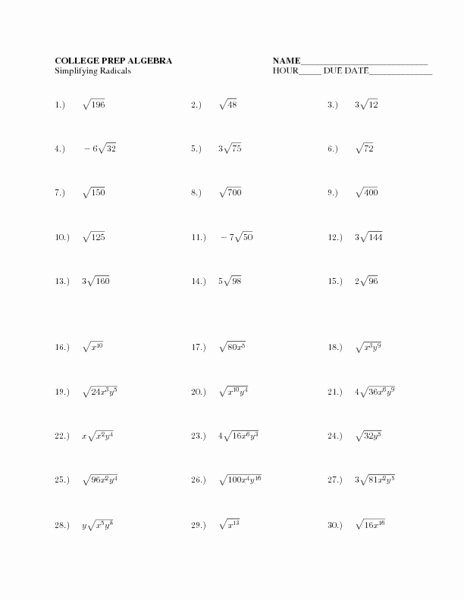simplifying radicals worksheet with answers pdf