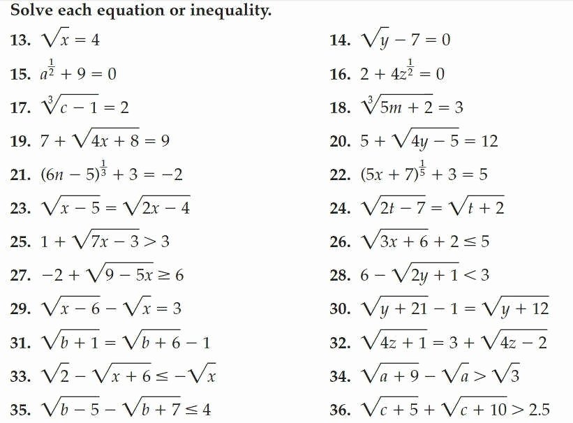 50 Solving Radical Equations Worksheet