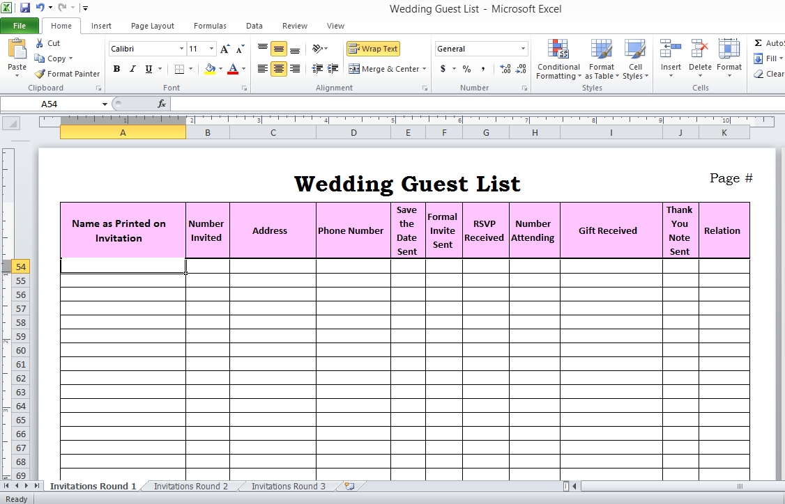 54 Customize Wedding Invitation List Template Excel Layouts For Wedding 