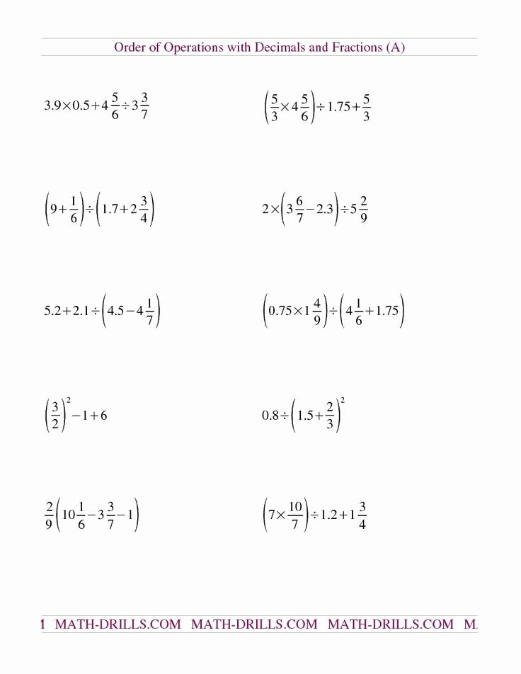 5th Grade Pemdas Worksheets Order Operations Order Of Operation 