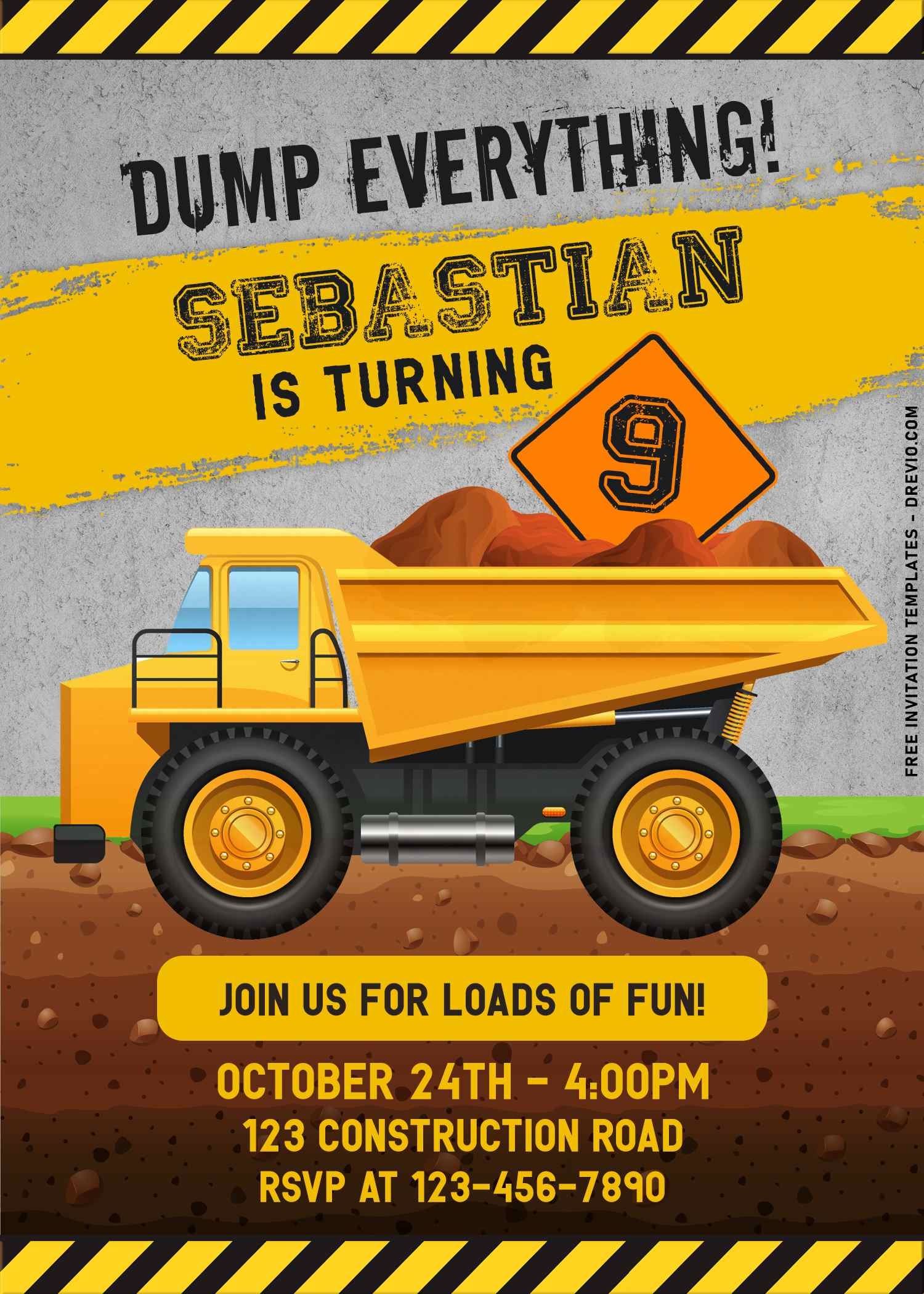 free construction birthday party invitation templates
