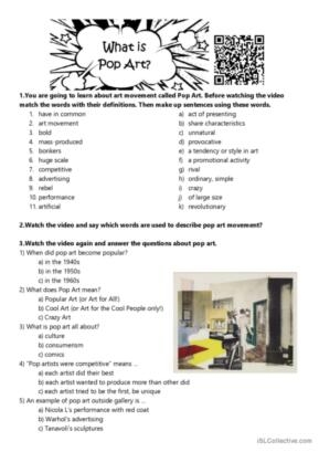 7 Pop Art English ESL Worksheets Pdf Doc Worksheets Library