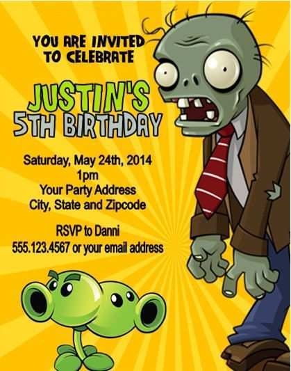 78 Customize Free Plants Vs Zombies Birthday Invitation Template For 