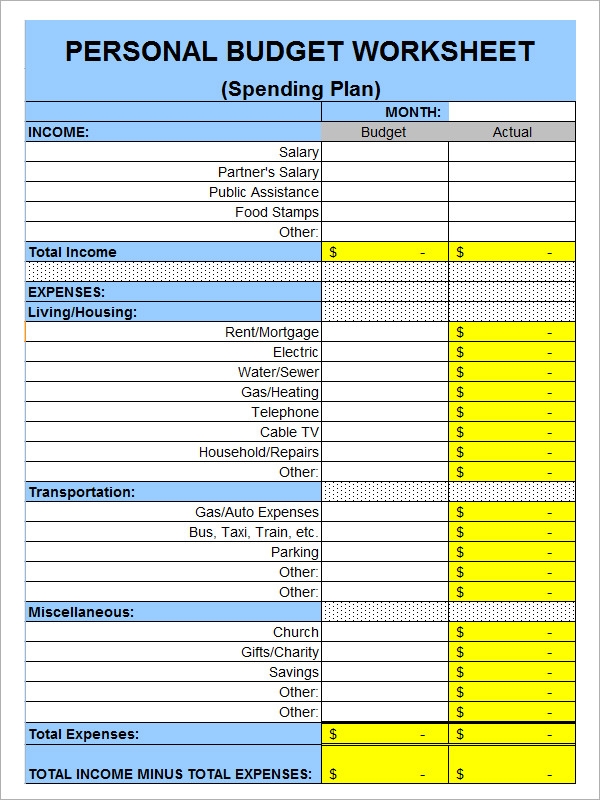 79 FREE PRINTABLE BUDGET WORKSHEET FOR SINGLE PERSON