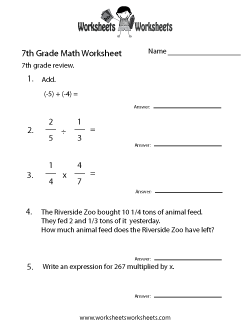 7th Grade Math Worksheets Worksheets Worksheets