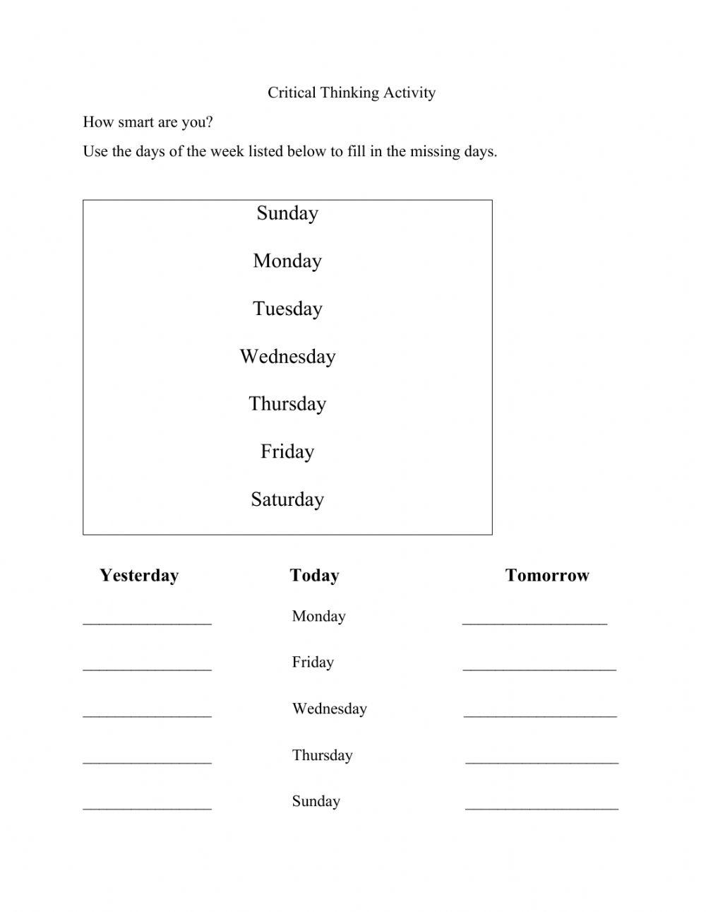 critical thinking worksheets