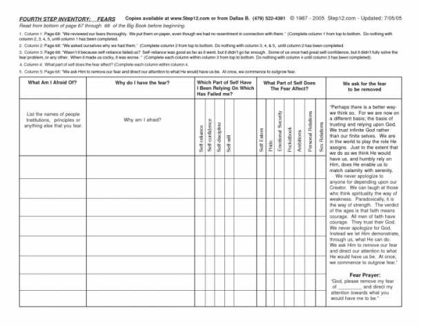 Aa Moral Inventory Worksheet Printable PDF Template