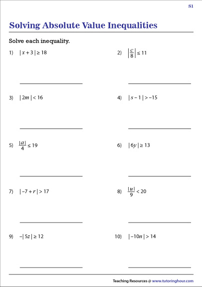Absolute Value Inequalities Worksheets Worksheets Library
