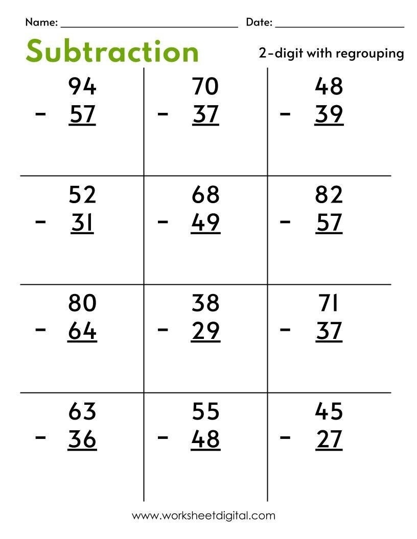 Add 4 Digit And 2 Digit Numbers With Regrouping Horizontal 