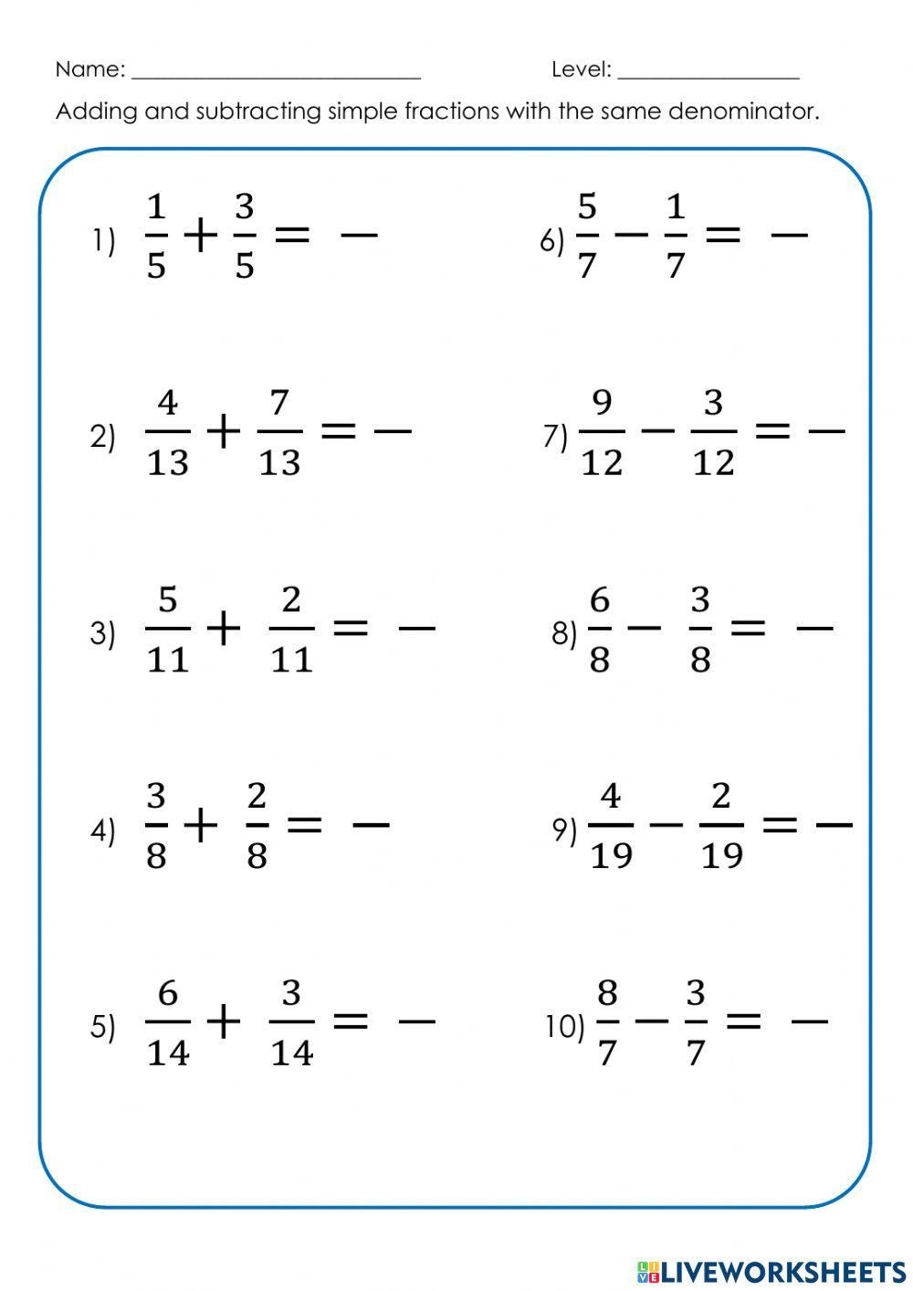 mixed fraction addition worksheet