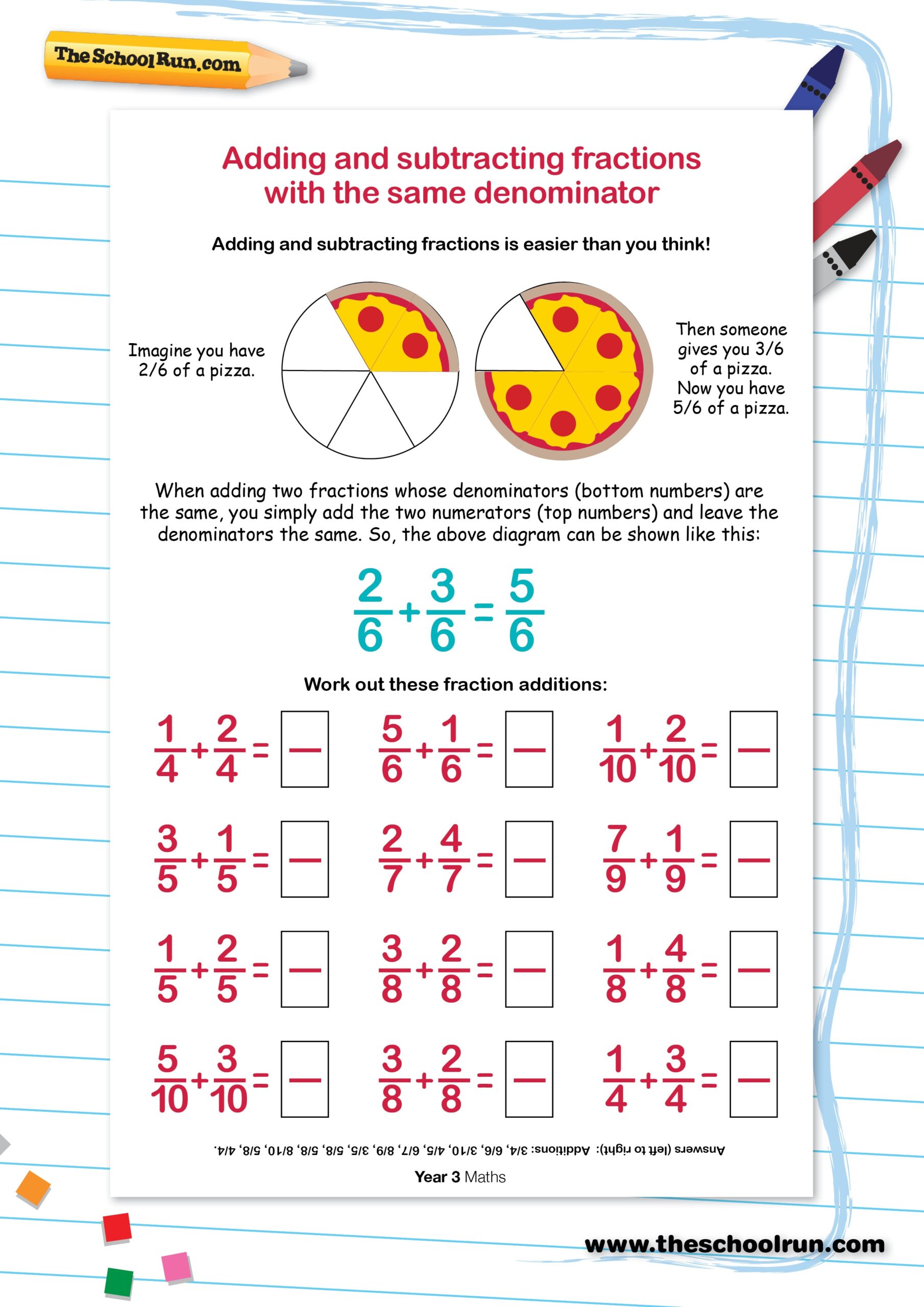 fraction adding worksheet