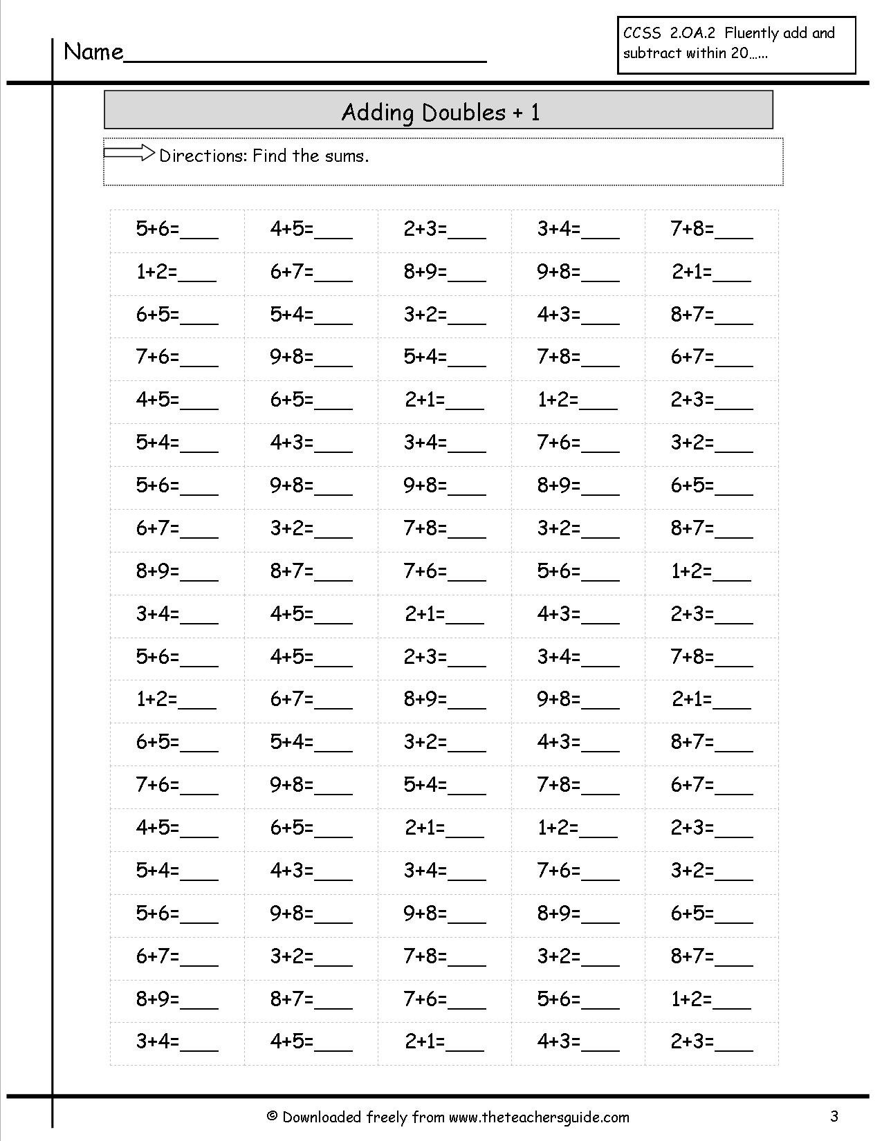 Adding Doubles Plus One Worksheets Free Worksheets Samples