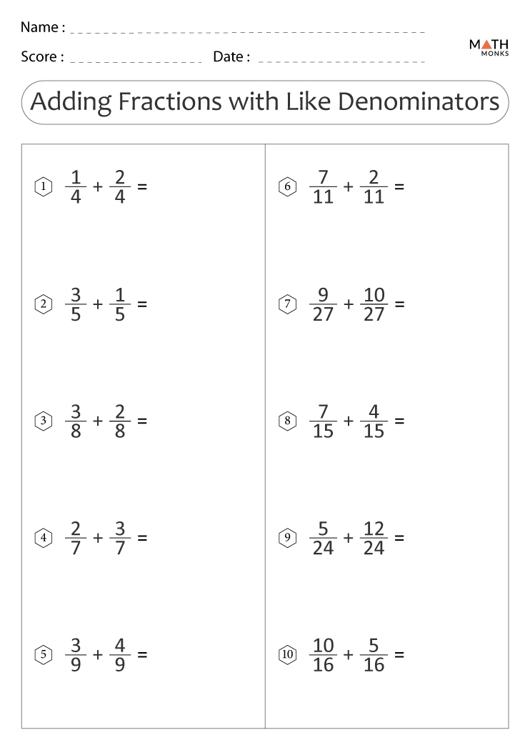 Adding Fractions Worksheets With Answer Key