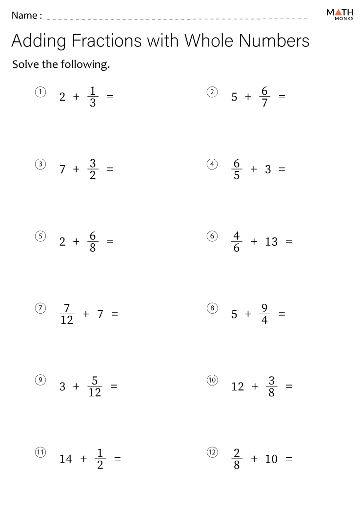 fractions worksheets adding