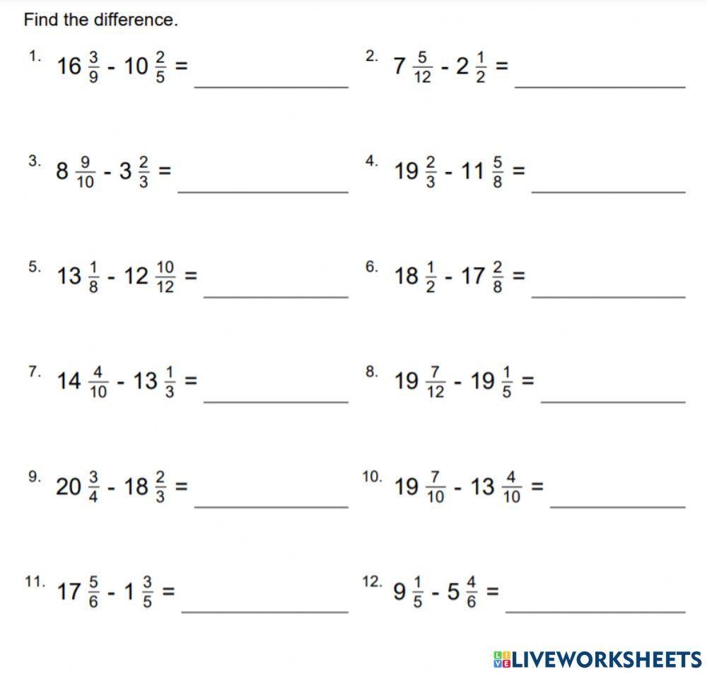 Adding Mixed Fractions With Different Denominators Worksheet 