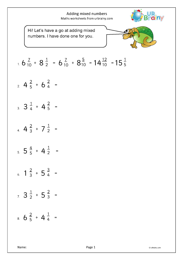 Adding Mixed Numbers Fraction And Decimal Worksheets For Year 6 