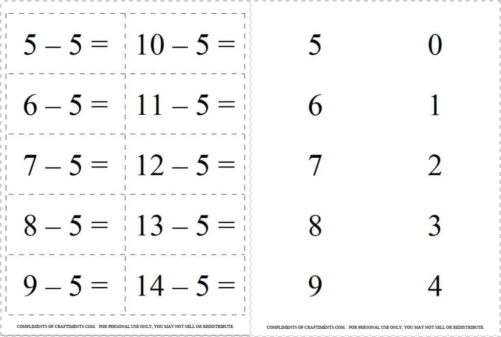 printable subtraction flash cards 0 20